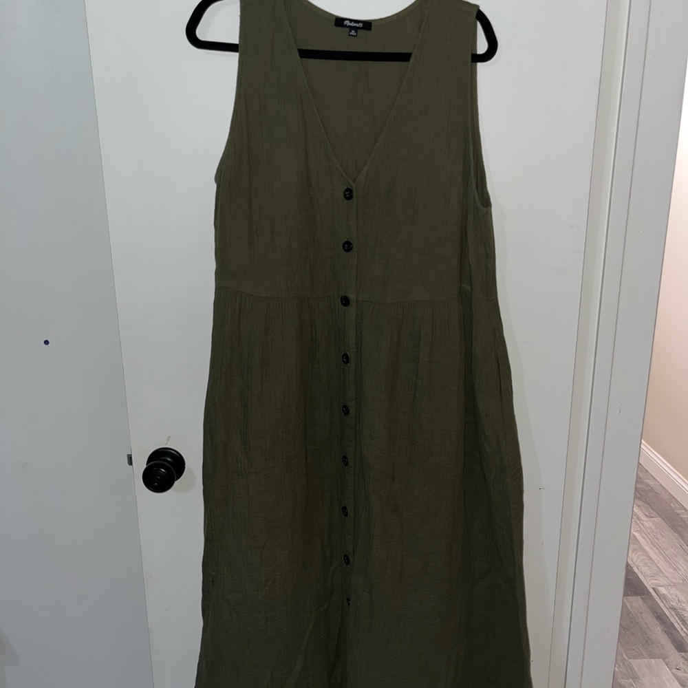 Madewell Olive Green Midi Dress with Button Front